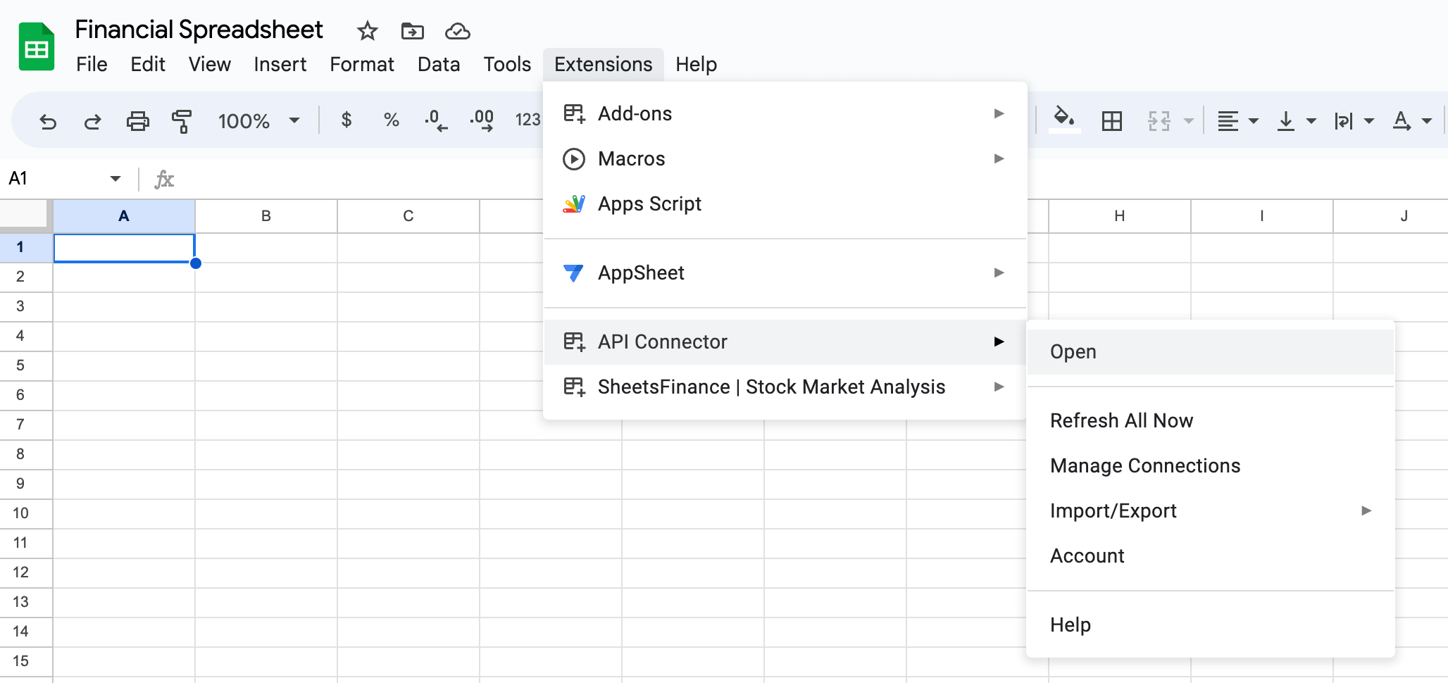 open api connector google sheets addon