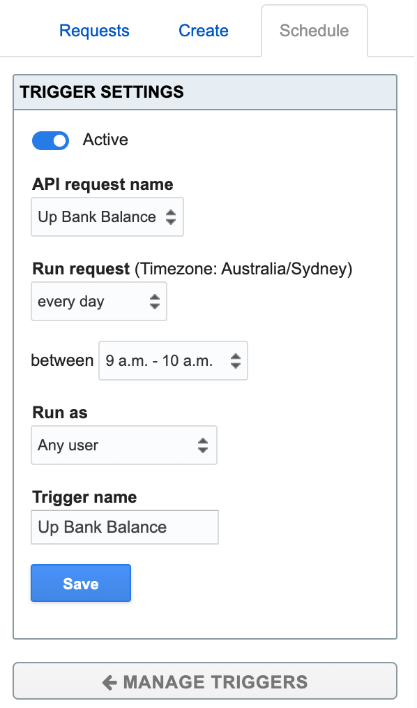 schedule api response settings